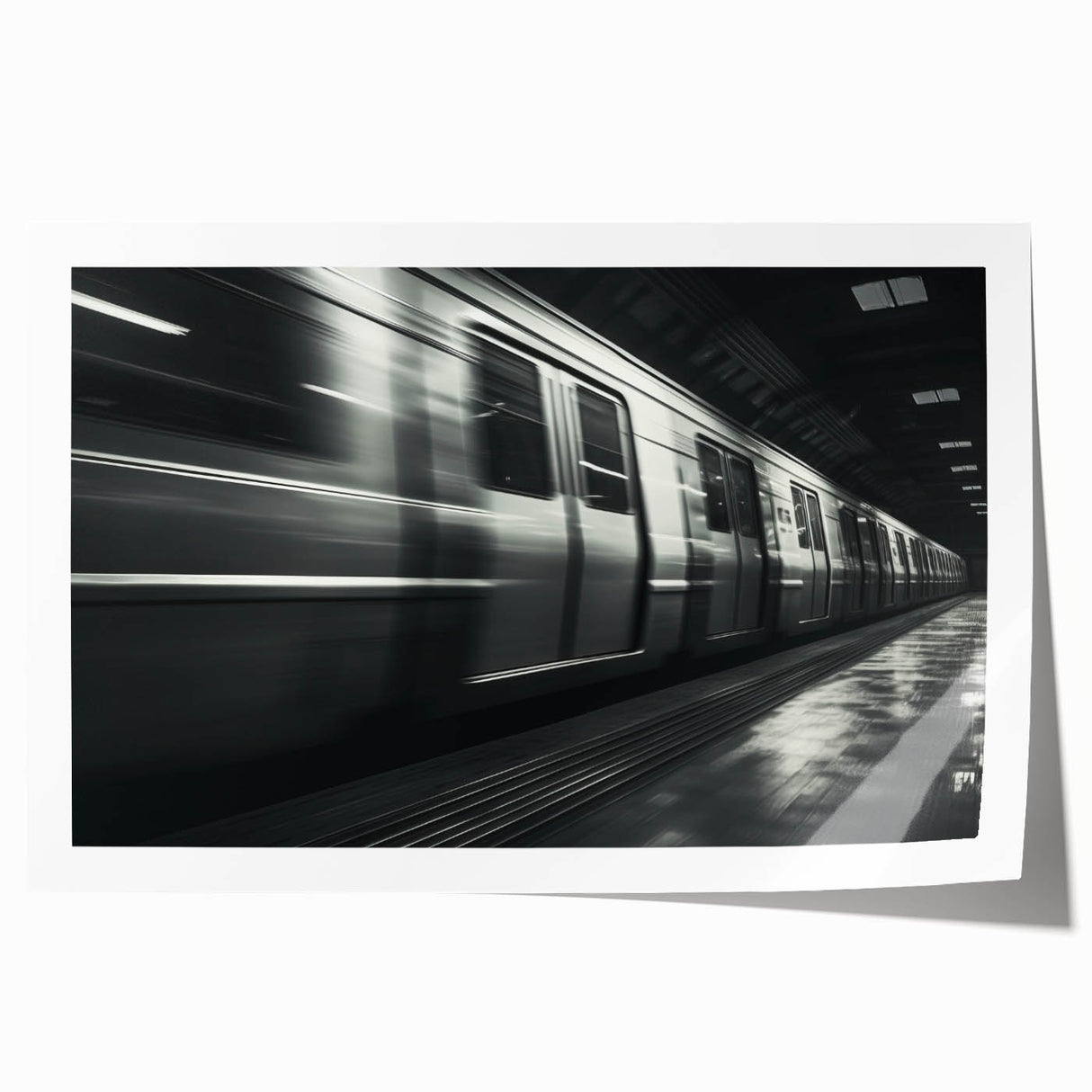 Extra large wall art depicting a vintage subway scene in muted brown and beige tones, printed on rolled canvas.