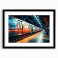 Extra large, colorful abstract art print featuring a textured subway design in vibrant hues on a black framed canvas.
