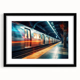 Extra large, colorful abstract art print featuring a textured subway design in vibrant hues on a black framed canvas.