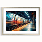 Textured abstract art print of a subway, featuring muted gray and silver tones on a framed poster.