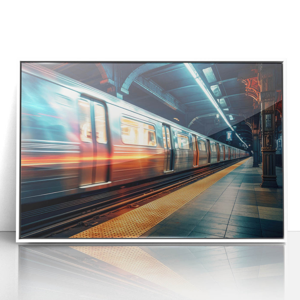 Art Deco style subway poster in muted colors, framed acrylic, ideal for nursery wall art.