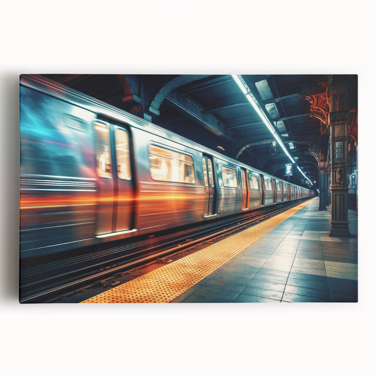 Black and white photo of a crowded subway station on stretched canvas, suitable for kitchen wall art.
