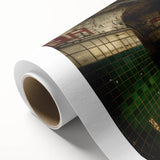Art deco style poster of a vintage subway, rendered in muted earth tones on rolled canvas, ideal for nursery wall art.