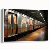 Vintage poster art of a colorful subway map on a large framed canvas, ideal for living room decor.