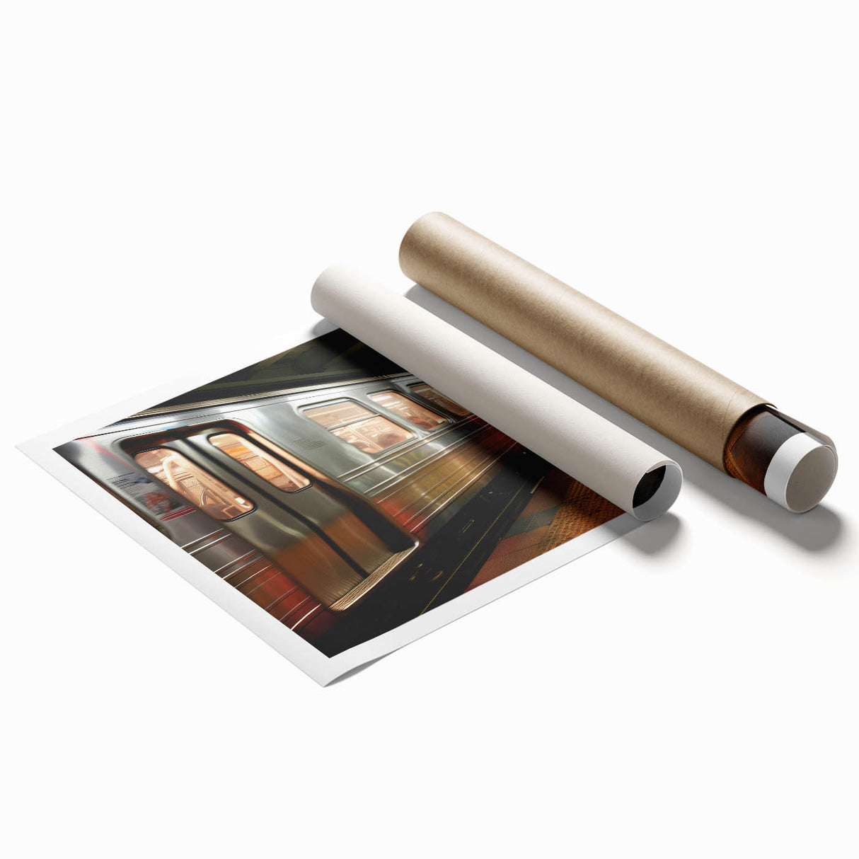 Extra large rolled print featuring a detailed subway map in muted gray and blue tones, ideal for classy bathroom wall art.