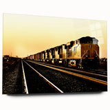 Acrylic print of a large abstract depiction of a train, using blue and gray tones, ideal for bedroom or dining room art.