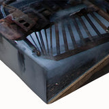 Black and white landscape art painting of a train on stretched canvas, ideal for bedroom wall art.