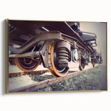 Framed canvas featuring a vintage-style train landscape in black, ideal for bedroom wall art.