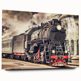 Large abstract wall art of a train in muted gray tones on acrylic glass, ideal for bedroom or dining room decor.
