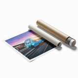 Extra large rolled print featuring a classic train in muted gray tones, ideal for classy bathroom wall art.
