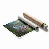 Extra large rolled print featuring a vintage train design in muted earth tones, ideal for classy bathroom wall art.