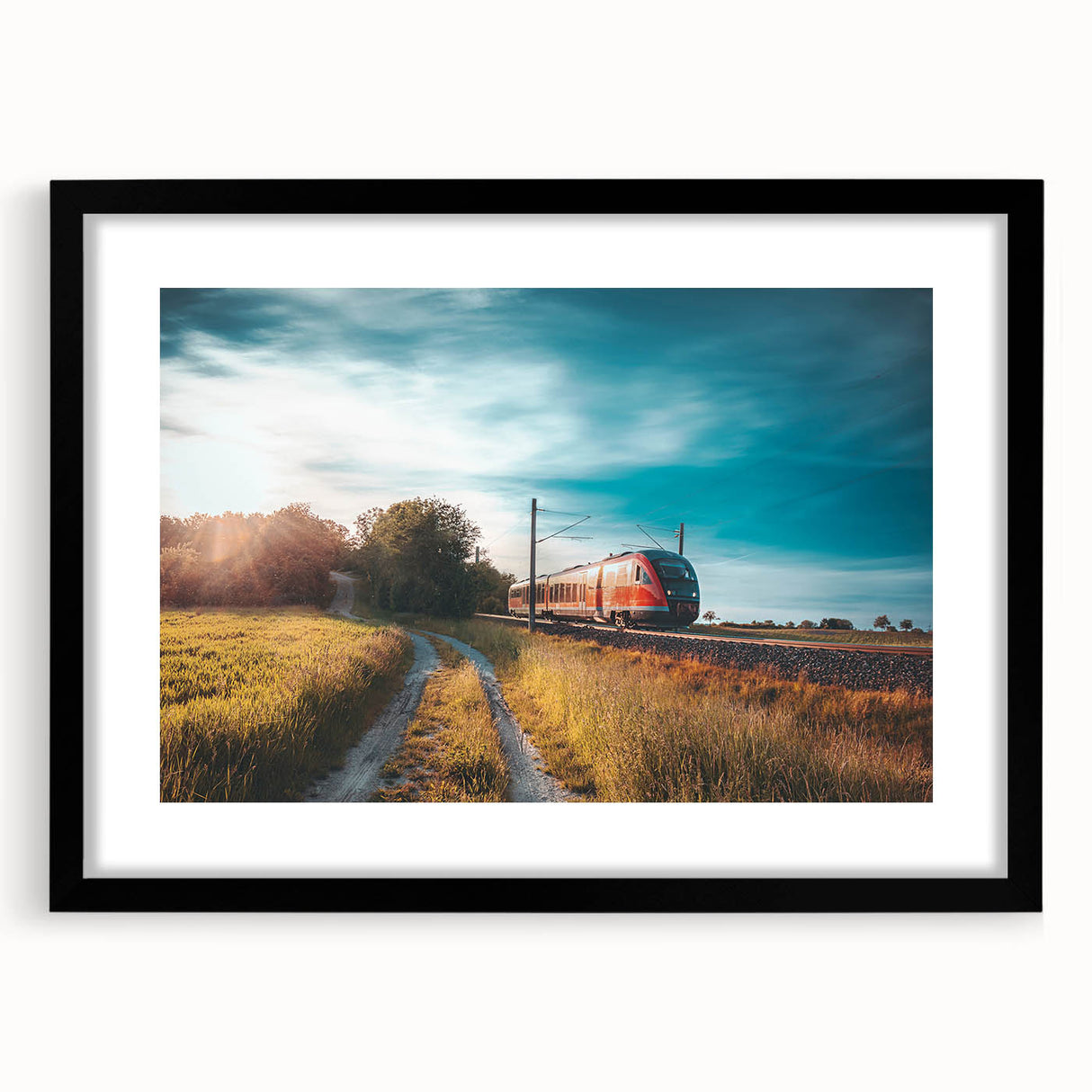 Extra large abstract art print featuring a colorful, textured train design on canvas, ideal for living room decor.
