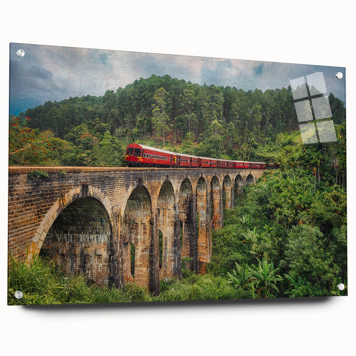 Acrylic print of a side-view train in grayscale, suitable for modern bedroom or dining room decor.