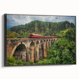 Black and white vintage poster art of a train landscape on framed canvas, ideal for bedroom wall decor.