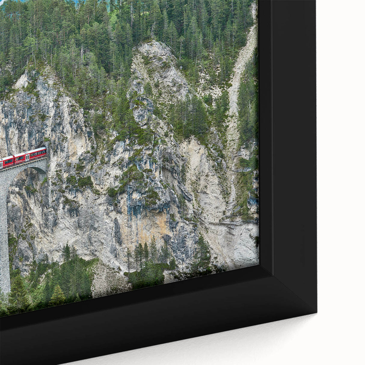 Extra large framed canvas featuring a black textured train design with vibrant colorful art accents.