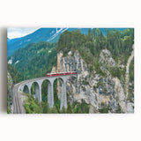 Black and white photo of a vintage train on stretched canvas, ideal for kitchen wall art.