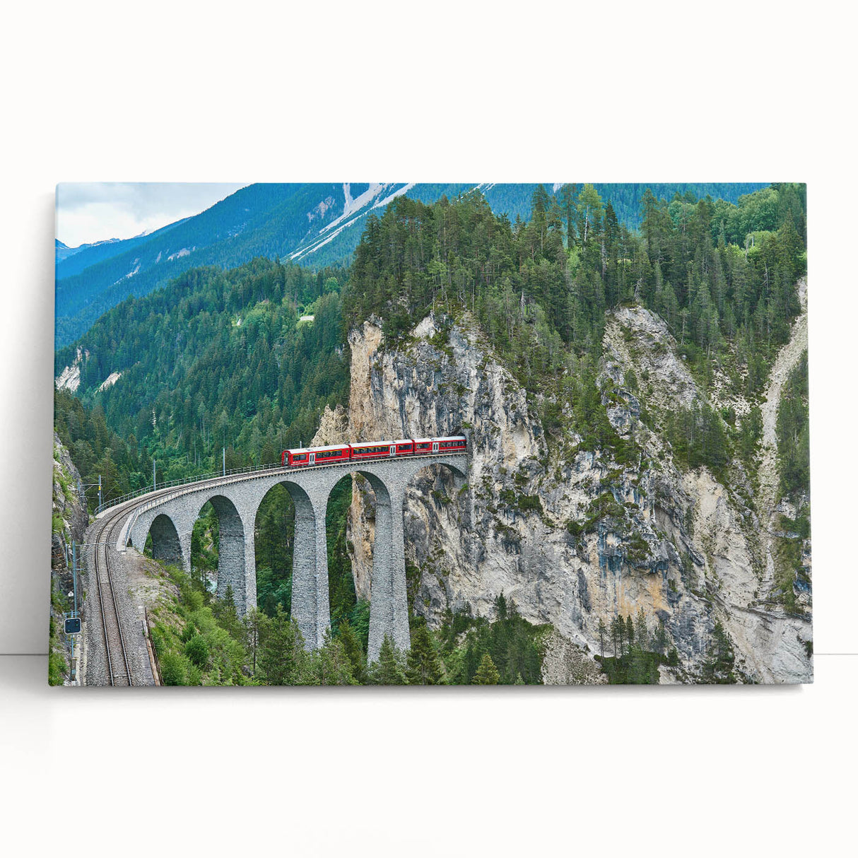 Black and white photograph of a vintage train on stretched canvas, ideal for kitchen wall art or bedroom decor.