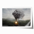 Vintage train illustration in muted earth tones on a rolled print, suitable as art wall dining room decor.
