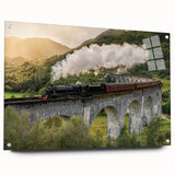 Side view of a train depicted in vibrant colors on acrylic glass, suitable for enhancing bedroom or dining room decor.