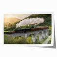 Extra large rolled print of a vintage train in muted earth tones, ideal for dining room wall art.