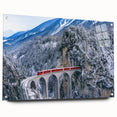 Acrylic print of a train in motion, using muted gray and blue tones, suitable for bedroom or dining room decor.