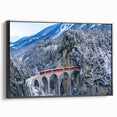 Black and white vintage poster art of a train landscape on framed canvas, suitable for bedroom wall decor.