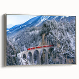 Framed canvas depicting a vintage train in a colorful landscape, ideal for enhancing a study or office space.