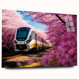 Side view of a train in muted gray and blue tones on acrylic glass, suitable for bedroom or dining room decor.