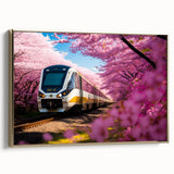 Framed canvas depicting a vintage train in black and gold tones, suitable for bedroom wall art.