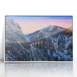 Art deco train poster in bold red and blue tones on white acrylic, ideal for nursery wall decor.