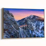 Framed canvas featuring a vintage train landscape in black and gold, ideal for bedroom wall art.