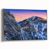 Framed canvas depicting a vintage train in a colorful landscape, ideal for enhancing a home office or living room decor.
