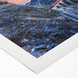 Art deco poster of a streamlined train in muted silver and blue tones on rolled canvas, suitable for dining room wall art.