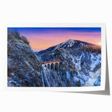 Extra large rolled print of a vintage train in muted earth tones, suitable for dining room decor.