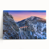 Black and white photograph of a vintage train on stretched canvas, suitable as large kitchen wall art or for bedroom.