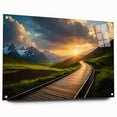 Acrylic glass print of a large abstract depiction of a train in cool gray tones, suitable for bedroom or dining room decor.