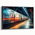 Black and white framed canvas featuring a vintage train landscape, ideal for bedroom decor.