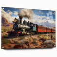 Side view of a train depicted in vibrant colors on acrylic glass, suitable for bedroom or dining room decor.