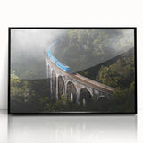 Large abstract wall art of a stylized train in black and white tones, acrylic print, suitable for modern living room decor.