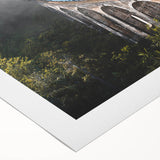 Art deco poster of a vintage train in monochrome tones on rolled canvas, suitable for dining room decor.