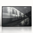 Large abstract wall art of a train in black and gray tones on a framed acrylic, suited for modern living room decor.