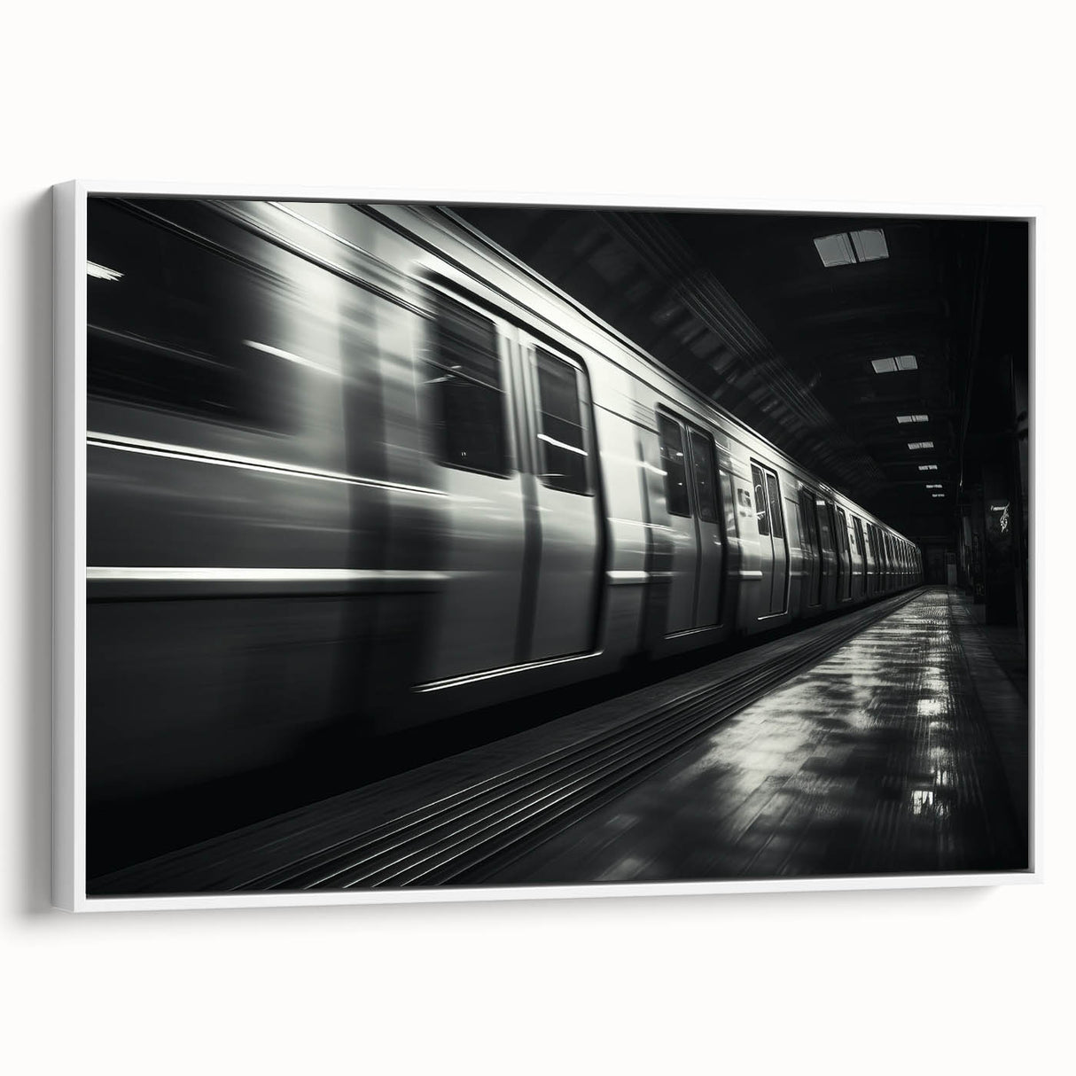 Vintage poster art of a colorful train on a black background, extra large framed canvas, ideal for living room decor.