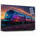 Side view of a train depicted in vibrant colors on acrylic glass, suitable for bedroom or dining room decor.