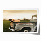 Rolled print of trucks in vibrant primary colors, ideal for art wall dining room or large spaces.