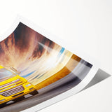 Art wall depicting a collection of vintage trucks in muted earth tones on a rolled print, suitable for dining room decor.