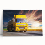 Black and white photo of vintage trucks on stretched canvas, suitable as large kitchen wall art.