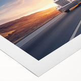 Art deco poster featuring a vintage truck in muted green and brown tones on rolled canvas, suitable for dining room decor.