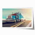 Rolled print of a collection of trucks in various colors, suitable as art wall for dining room.