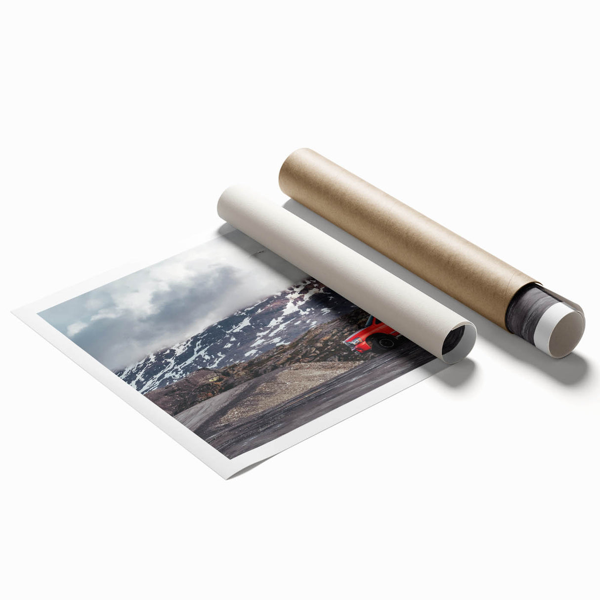 Extra large rolled print of a vintage truck in muted earth tones, suitable for classy bathroom wall art.