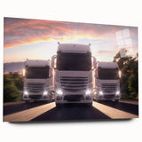 Side view of trucks in muted colors on acrylic glass, suitable for bedroom or dining room decor.